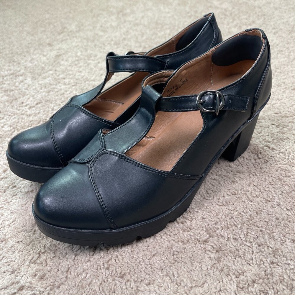 Dadawen Shoes Womens 43 Black Chunky Heel Mary Jane Lug Sole Y2K Preppy Goth